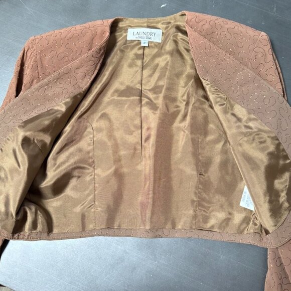 Vintage 90's‎ Brown Glitter Sparkle Crop Jacket Blazer LAUNDRY by SHELLI SEGAL - Picture 6 of 9